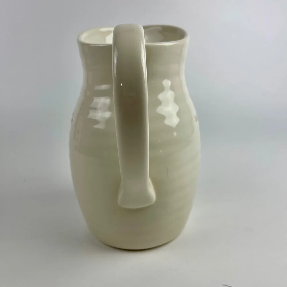 Pottery Barn Garden Salad Water Pitcher Cream Stoneware Ribbed Farmhouse 8.75in